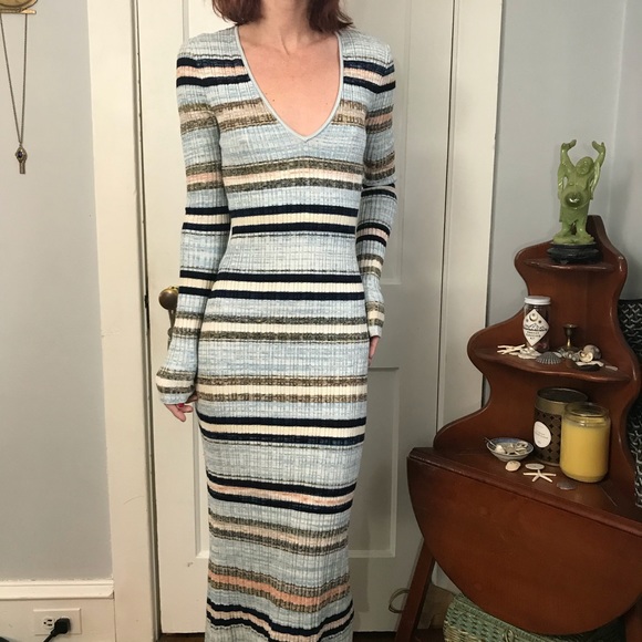 Free People Blue Striped Knit Bodycon Maxi Dress - Picture 3 of 11